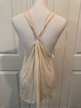 INHABIT Silk Cotton Knit Halter Top L Ivory Cream Twisted Open Back Sleeveless